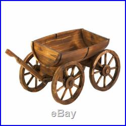 Apple Barrel Planter Wagon Rustic Wooden Wagon Wheels in or outside use