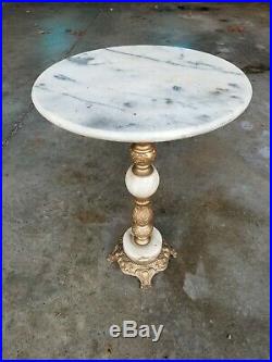 Art Deco Filigree Cast Metal and Marble Top Pedestal Plant Stand 22 Tall VTG