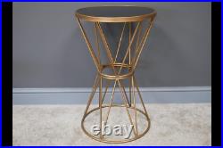 Art Deco Style Gold Metal And Glass Plant Stand Occasional End Table CoffeeTable