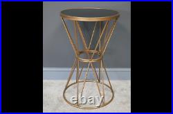 Art Deco Style Gold Metal And Glass Plant Stand Occasional End Table CoffeeTable