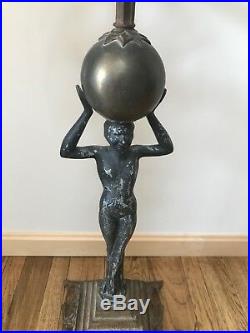 Art deco / Antique / Vintage /metal plant stand with woman and ball and #marked