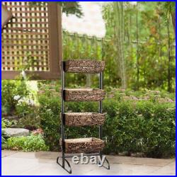BLACK BROWN 4 Tier METAL STAND Natural WOOD PLANTERS Holders Home Decorations