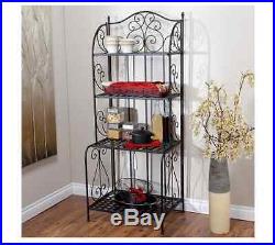 Bakers Rack Black Kitchen Metal Plant Stand Folding Indoor/Outdoor Etagere-Style