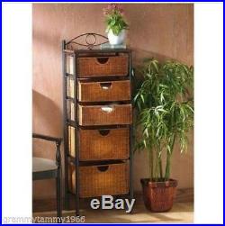 Bakers Rack With Drawers Wine Storage Plant Stand Scrolled Metal Wicker 3 Pc NEW