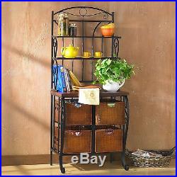 Bakers Rack with Drawers for Kitchens Storage Plant Stand Shelves Iron Rattan