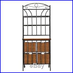 Bakers Rack with Drawers for Kitchens Storage Plant Stand Shelves Iron Rattan