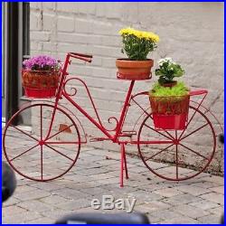 Bicycle Plant Stand Outdoor Patio Garden Red Planters Decoration Design Decor