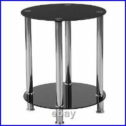 Black Glass End Table Pedestal Plant Stand Accent Nightstand Stainless Steel Leg