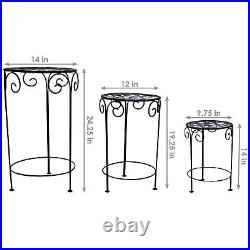 Black Iron 14 in, 19 in, 24 in Plant Stand with Scroll Design by Sunnydaze