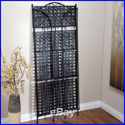 Black Metal Kitchen Bakers Rack Plant Stand Outdoor Storage 4 Tier Folding Sides
