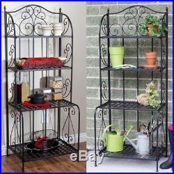 Black Metal Kitchen Bakers Rack Plant Stand Outdoor Storage 4 Tier Folding Sides