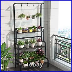 Black Metal Plant Display Stand with Ample Storage and Display Space Home Decor
