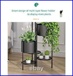 Black Metal Plant Stand with Grow Light, 6 Tier 6 Potted Black with Light