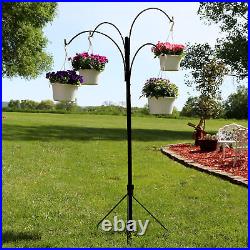 Black Steel Hanging Basket Stand with 4 Adjustable Arms 84 in by Sunnydaze