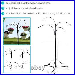 Black Steel Hanging Basket Stand with 4 Adjustable Arms 84 in by Sunnydaze