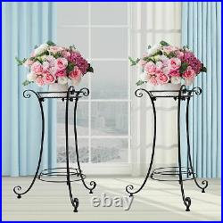 Black Tall Metal Plant Stand Flower Pot Holder Indoor Outdoor With Adjustable Feet