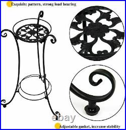 Black Tall Metal Plant Stand Flower Pot Holder Indoor Outdoor With Adjustable Feet