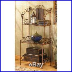 Bronze Metal & brown Wood 3 Shelf folding Plant Stand bakers rack book shelves