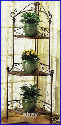 Bronze brown Corner Metal Wood 3 Shelf Flower pot curio Plant Stand bakers rack