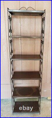 Brown Metal Outdoor Shelf with 5 Shelves and Wire Frame and Designs