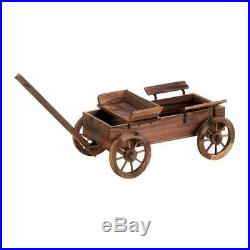 Brown WOOD Wagon ROLLING amish country cart Flower plant pot stand Planter yard