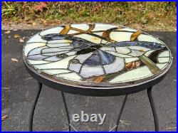 Butterfly Mosaic Resin Faux Stained Glass Round Table Metal Gueridon Plant Stand