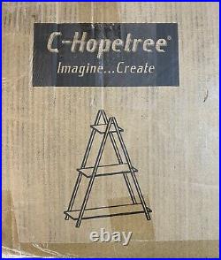 C-Hopetree A Shape 3 Tier Plant Shelf In Black Metal And Wood