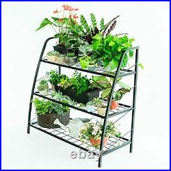 C-Hopetree Indoor or Outdoor Plant Stand 3 Shelf Pot Rack with Black Metal Fr