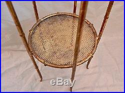 Chinoiserie Faux Bamboo Gold Gilt Metal Plant Display Stand MCM Brutalist Vtg