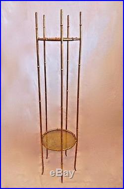 Chinoiserie Faux Bamboo Gold Gilt Metal Plant Display Stand MCM Brutalist Vtg