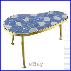 Coffee Table Plant Stand Blue Gray Tiles Metal Gold 1950s Vintage Mid-Century