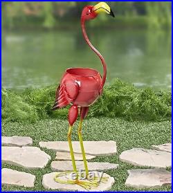 Colorful Metal Flamingo Bird Flower Planter Garden Decor Sculpture Lawn Statue