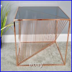 Copper Side Table Smoked Glass Metal Square Side Coffee Lamp Unit Plant Stand