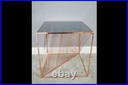 Copper Side Table Smoked Glass Metal Square Side Coffee Lamp Unit Plant Stand