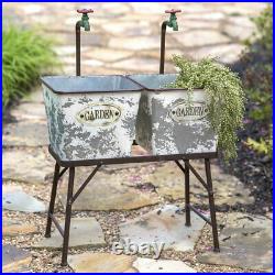 Country GARDEN FAUCET FLOWER BINS With STAND Farmhouse Planter Primitive Rustic