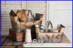 Country Vintage Farmhouse Set of 2 Metal Rustic Shopping Baskets with Handles