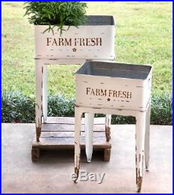 Country new pair of FARM FRESH white tin garden stands