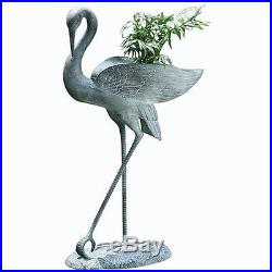 Crane Planter Plant Holder Garden Sculpture Majestic Coastal Bird Statue