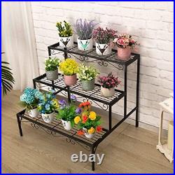 DOEWORKS 3 Tier Stair Style Metal Plant Stand, Garden Shelf for Large Flower Pot