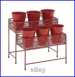 Deco 79 2-Tier Metal Plant Stand Home Decor 15 by 17-Inch Home Decor Red