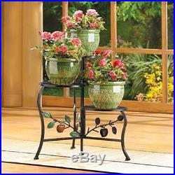 Decor Stand Shelf Holds 3 Plants Sturdy Display Iron Indoor Outdoor Garden Home
