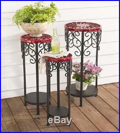 Decorative Metal Plant Stands Outdoor Indoor Garden Tables Rack Planter Set of 3
