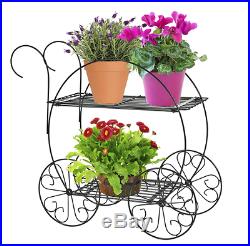Decorative Plant Cart Display Flower Pots Shelf 2 Tier Garden Patio Decor Metal