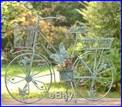 Decorative Plant Stand Farmhouse Large Antique Green Iron Bicycle Butterflies