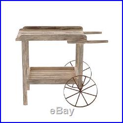 Decorative Wood/Metal Novelty Two-Tiered Handcart Plant Stand Light Brown