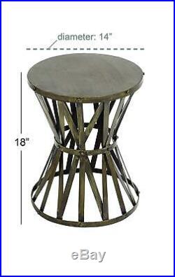 Distressed Gray Metal Accent Table End Side Display Plant Stand Furniture Indoor