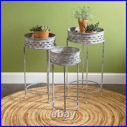 Distressed Metal Farmhouse Décor Set Of 3 Olive Bucket Plant Stand 28.75 H