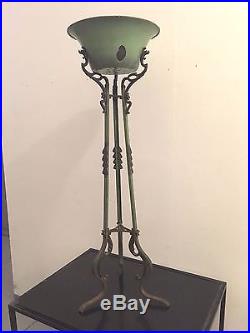Edwardian Handcrafted Metal Plant Stand with Green Enameled Metal Pot Garden