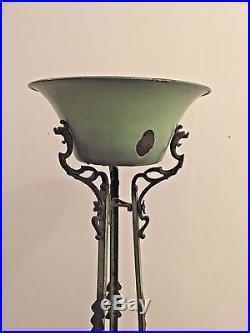 Edwardian Handcrafted Metal Plant Stand with Green Enameled Metal Pot Garden