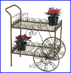 Elegant Metal Tea Cart Plant Stand Pot Rack Two Shelves Shabby Chic Bronze Decor